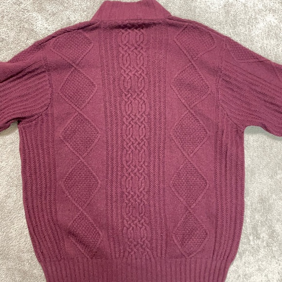 Jos A. Bank Wool Sweater Men’s 2XL Mock Neck Cable Knit 1/4 Zip Burgundy - Picture 14 of 15